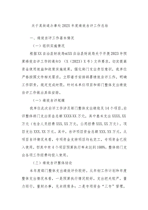 关于某街道办事处202X年度绩效自评工作总结.docx