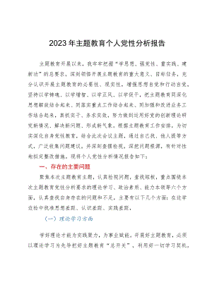 2023年主题教育个人党性分析报告.docx