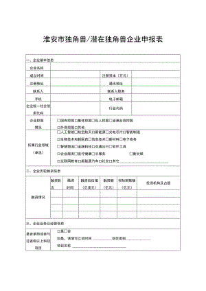 淮安市独角兽潜在独角兽企业申报表.docx