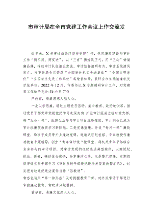 市审计局在全市党建工作会议上作交流发言.docx