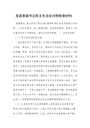 某县委副书记民主生活会对照检查材料.docx