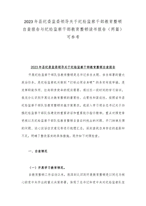 2023年县纪委监委领导关于纪检监察干部教育整顿自查报告与纪检监察干部教育整顿读书报告（两篇）可参考.docx