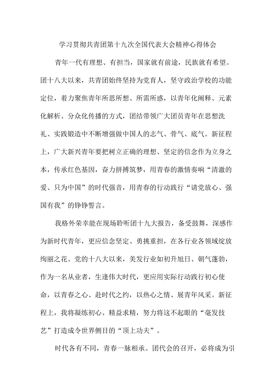 中学教师学习贯彻共青团第十九次全国代表大会精神个人心得体会 （5份）.docx_第1页