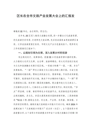 区长在全市文旅产业发展大会上的汇报发言.docx