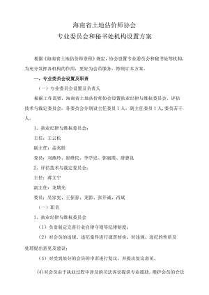 海南省土地估价师协会专业委员会和秘书处机构设置方案.docx