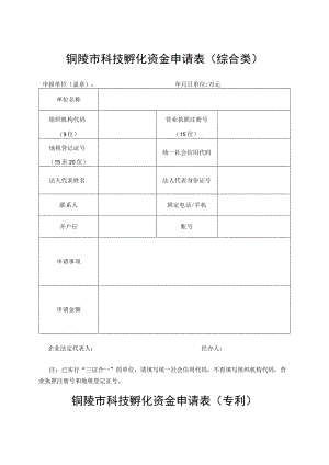 铜陵市科技孵化资金申请表综合类.docx