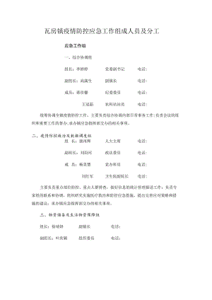 瓦房镇疫情防控应急工作组成人员及分工.docx
