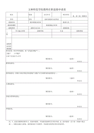 玉林师范学院教师在职进修申请表.docx
