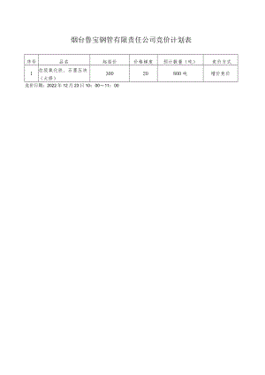 烟台鲁宝钢管有限责任公司竞价计划表.docx