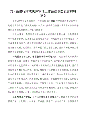 x县进行财政决算审计工作会议表态发言材料.docx
