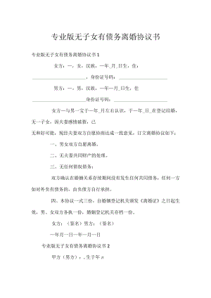 专业版无子女有债务离婚协议书.docx