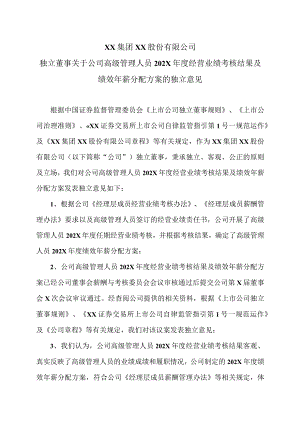 XX集团XX股份有限公司独立董事关于公司高级管理人员202X年度经营业绩考核结果及绩效年薪分配方案的独立意见.docx