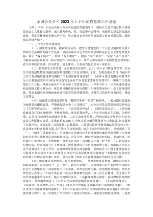 某国企分公司2023年上半年纪检监察工作总结.docx