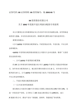 XX投资股份有限公司关于20X2年度拟不进行利润分配的专项说明.docx