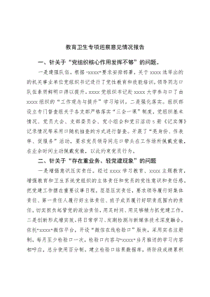 教育卫生专项巡察意见情况报告.docx
