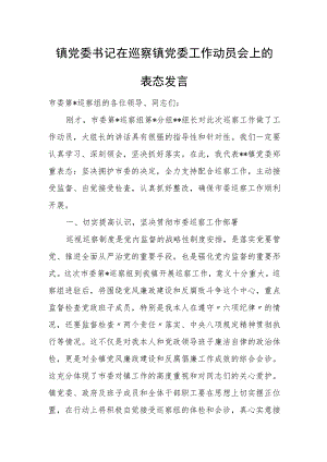 镇党委书记在巡察镇党委工作动员会上的表态发言.docx