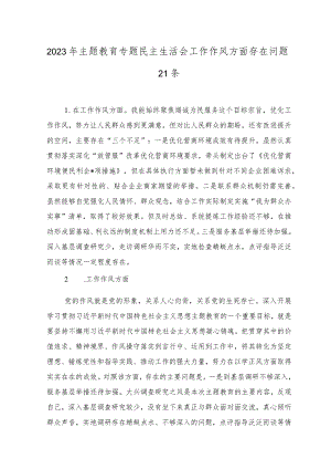 2023年主题教育专题民主生活会“工作作风”方面个人查摆存在问题21条.docx