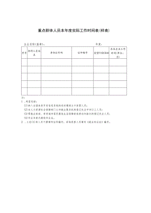 重点群体人员本年度实际工作时间表样表.docx