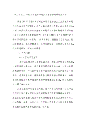 个人在2023年的主题教育专题民主生活会对照检查材料.docx