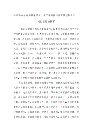 校领导在教育整顿学习体会：从严从实抓好教育整顿 打造忠诚担当纪检铁军.docx