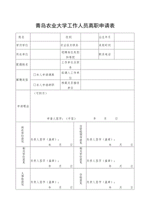 青岛农业大学工作人员离职申请表.docx