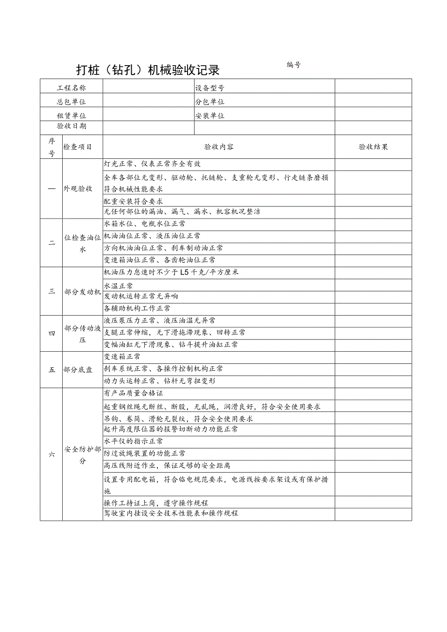 打桩（钻孔）机械验收表范文.docx_第1页