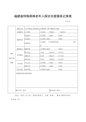 福建省特殊困难老年人探访关爱服务记录表.docx