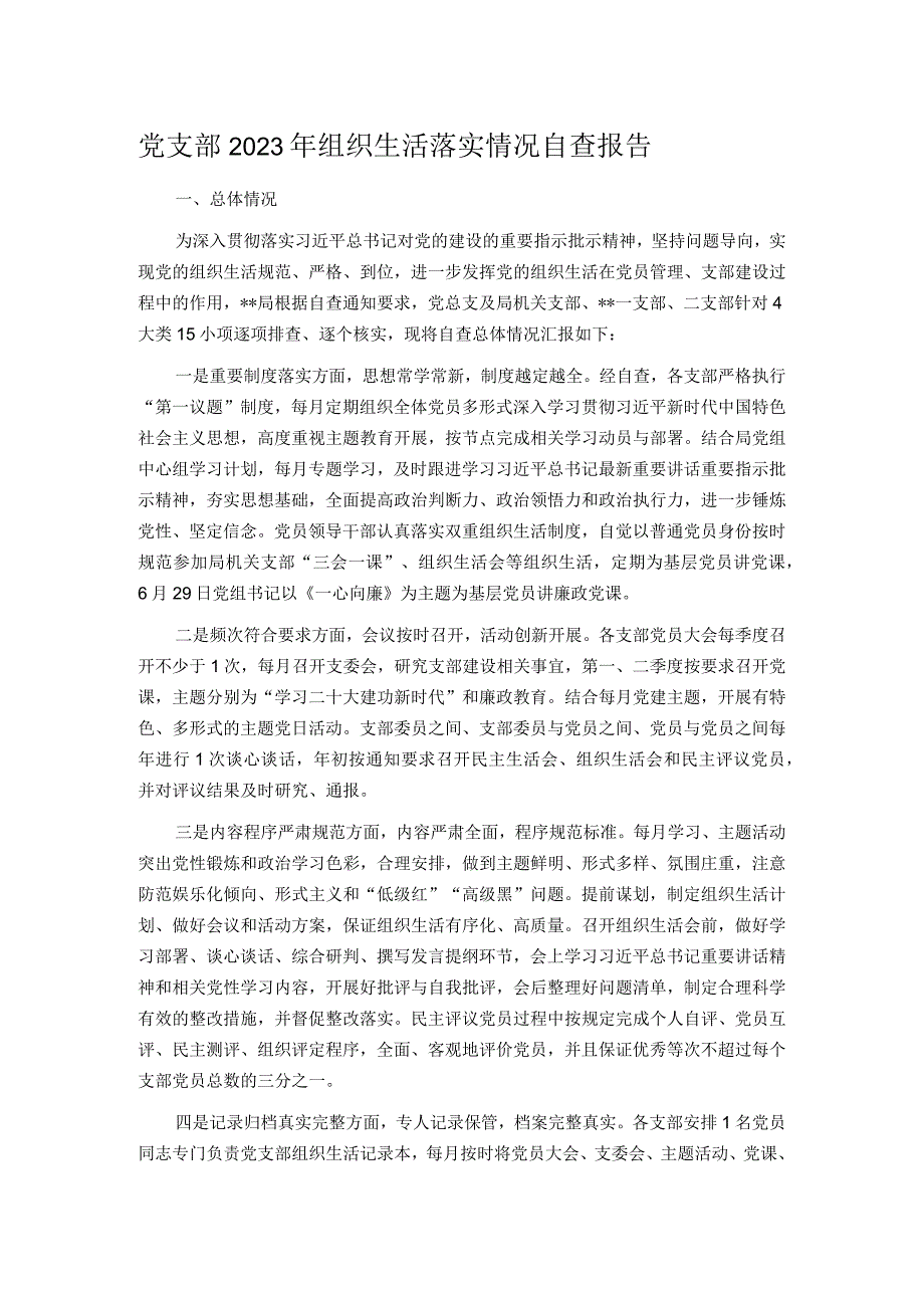党支部2023年组织生活落实情况自查报告.docx_第1页