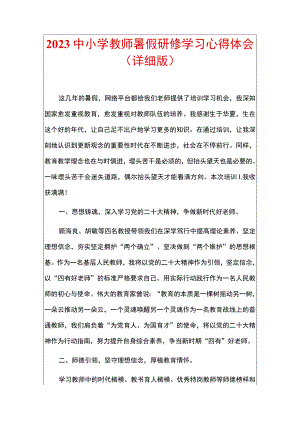 2023中小学教师暑假研修学习心得体会.docx