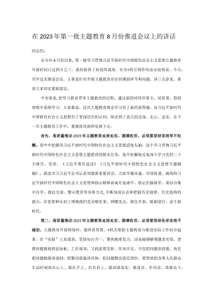 在2023年第一批主题教育8月份推进会议上的讲话.docx