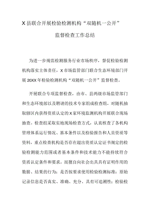 X县联合开展检验检测机构“双随机一公开”监督检查工作总结.docx