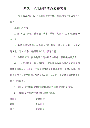 防汛、抗洪抢险应急救援预案模板范文.docx