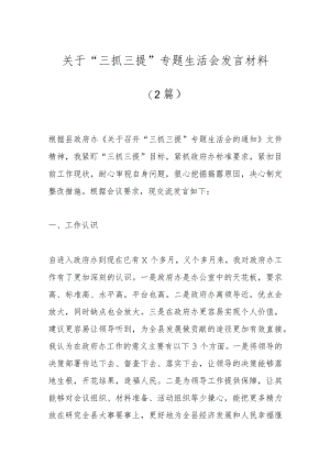 （2篇）关于“三抓三提”专题生活会发言材料.docx