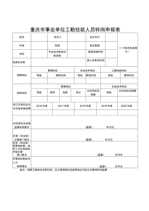 重庆市事业单位工勤技能人员转岗申报表.docx