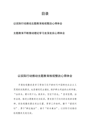 以实际行动推动主题教育检视整改心得体会、主题教育不断推动理论学习走深走实心得体会.docx