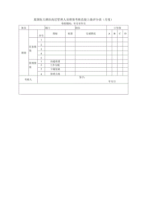 某国际大酒店高层管理人员绩效考核直接上级评分表（月度）.docx