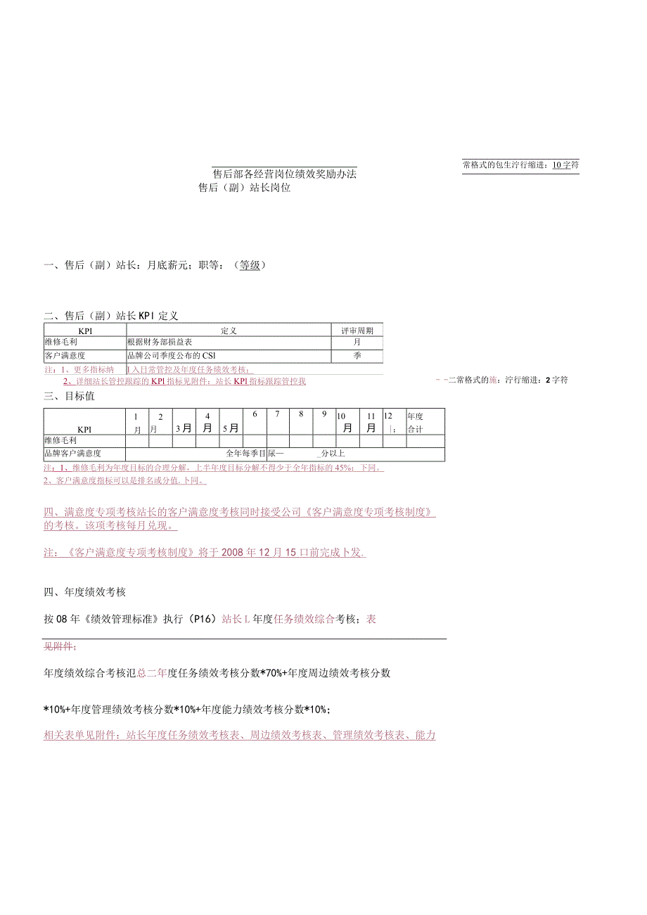 4S店售后部各经营岗位绩效奖励办法.docx_第1页