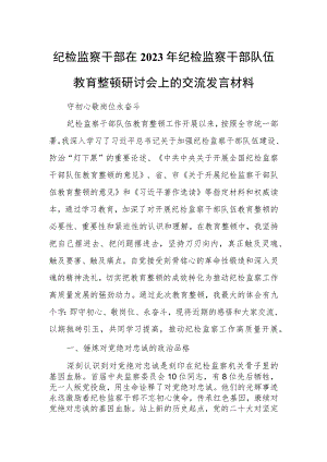 纪检监察干部在2023年纪检监察干部队伍教育整顿研讨会上的交流发言材料.docx