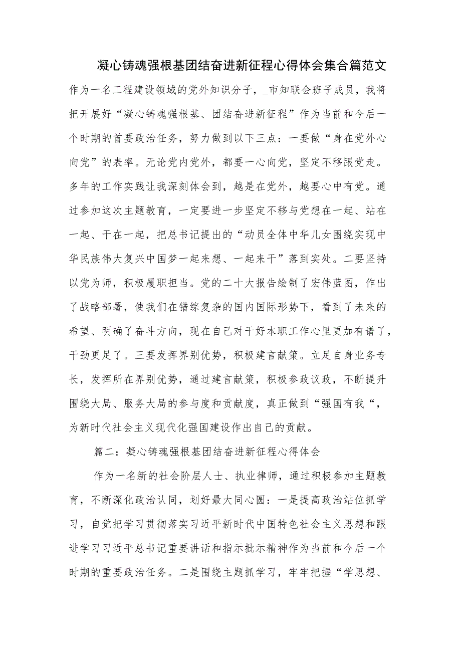 凝心铸魂强根基团结奋进新征程心得体会集合篇范文.docx_第1页