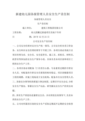 新建幼儿园各级管理人员安全生产责任制.docx