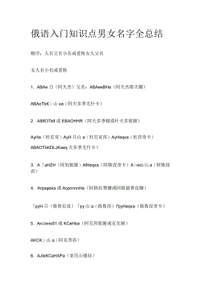 俄语入门知识点 男女名字全总结.docx