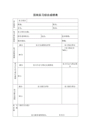 顶岗实习综合成绩表.docx