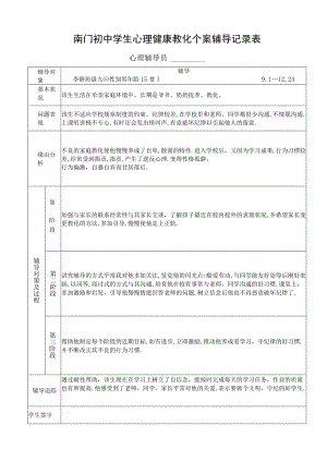 南门初中学生心理健康教育个案辅导记录表.docx