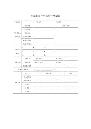 制造业生产产品设计规划表.docx