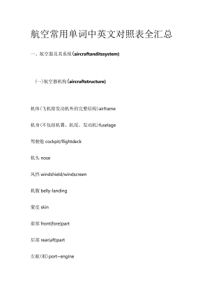 航空常用单词中英文对照表全汇总.docx