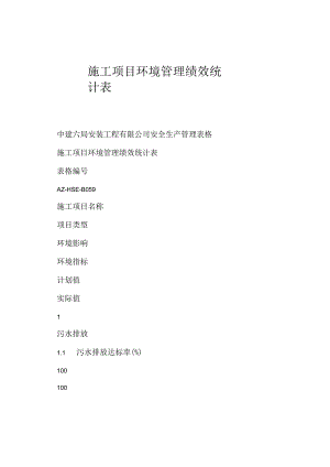 施工项目环境管理绩效统计表模板范本.docx