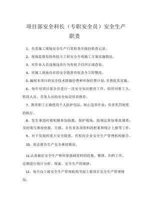 项目部安全科长（专职安全员）安全生产职责模板范本.docx