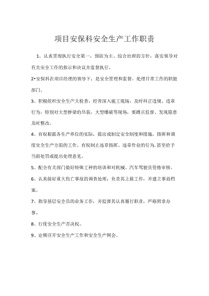 项目安保科安全生产工作职责模板范本.docx