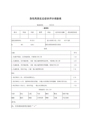 急性高原反应症状评分调查表.docx