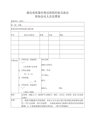 湖北省质量信得过班组经验交流会参加会议人员反馈表.docx